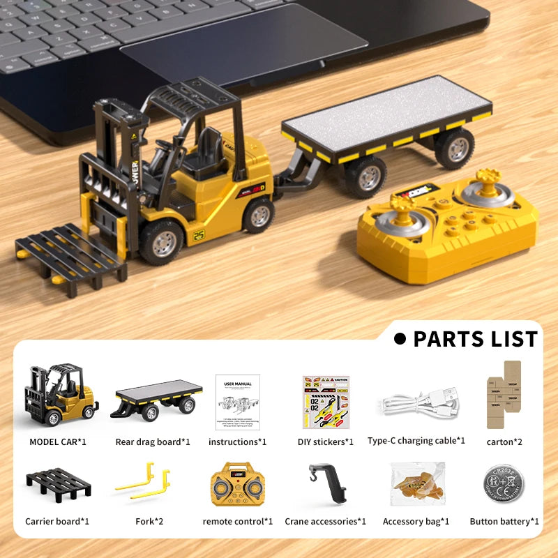 1/64 RC Forklift Trucks Alloy Mini Desktop Toys 2.4G Rc Cars Remote Control Engineer Vehicle Christmas Gifts for Boys Adults